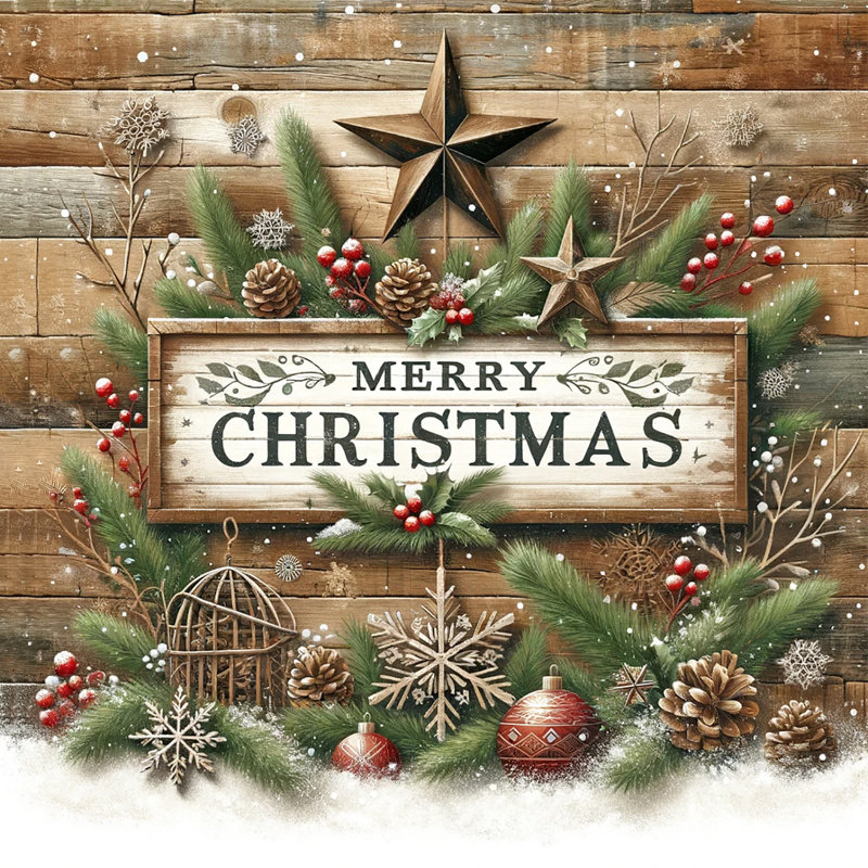 «Rustic Woodland Merry Christmas Wreath», reproduction sur toile tendue, H 20 po x l 20 po x P 1,5 po