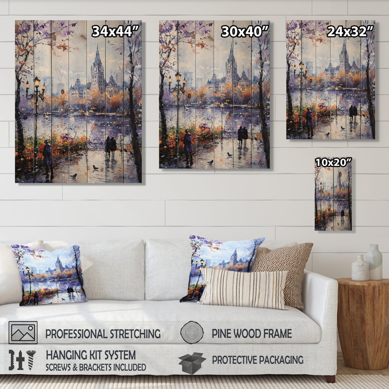 Aquarelle Ottawa Park I - Art mural traditionnel sur bois de pin naturel, H 32 po x l 24 po