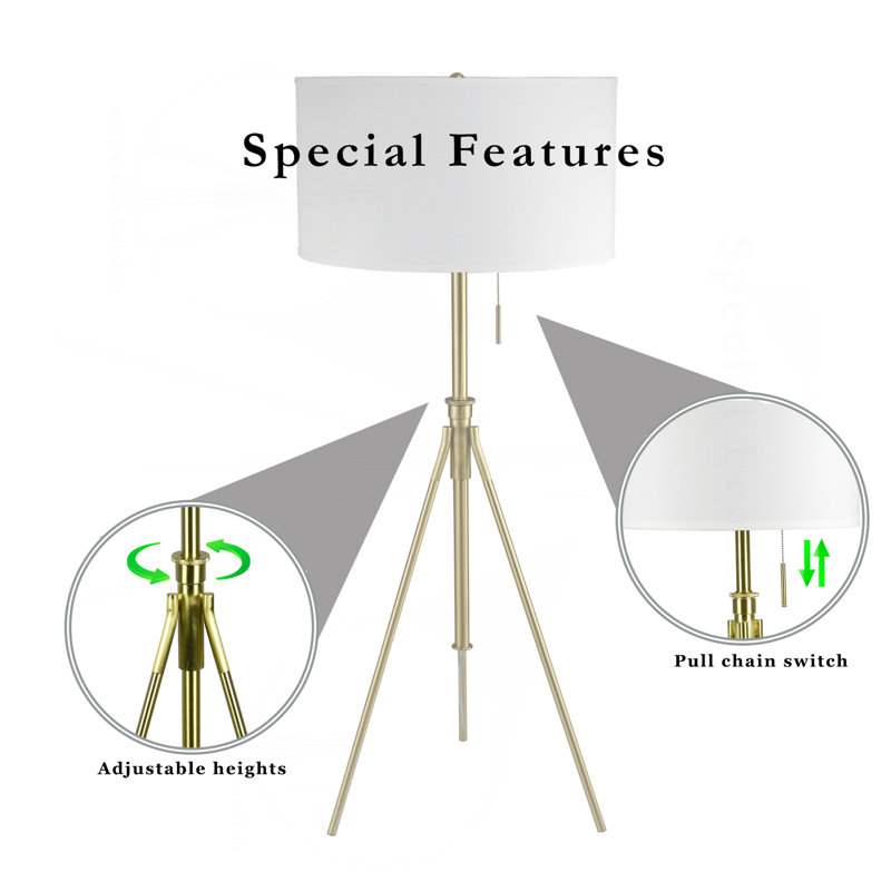 58" - 72"H Adjustable Tripod Floor w/ KD Shade, Brushed Gold