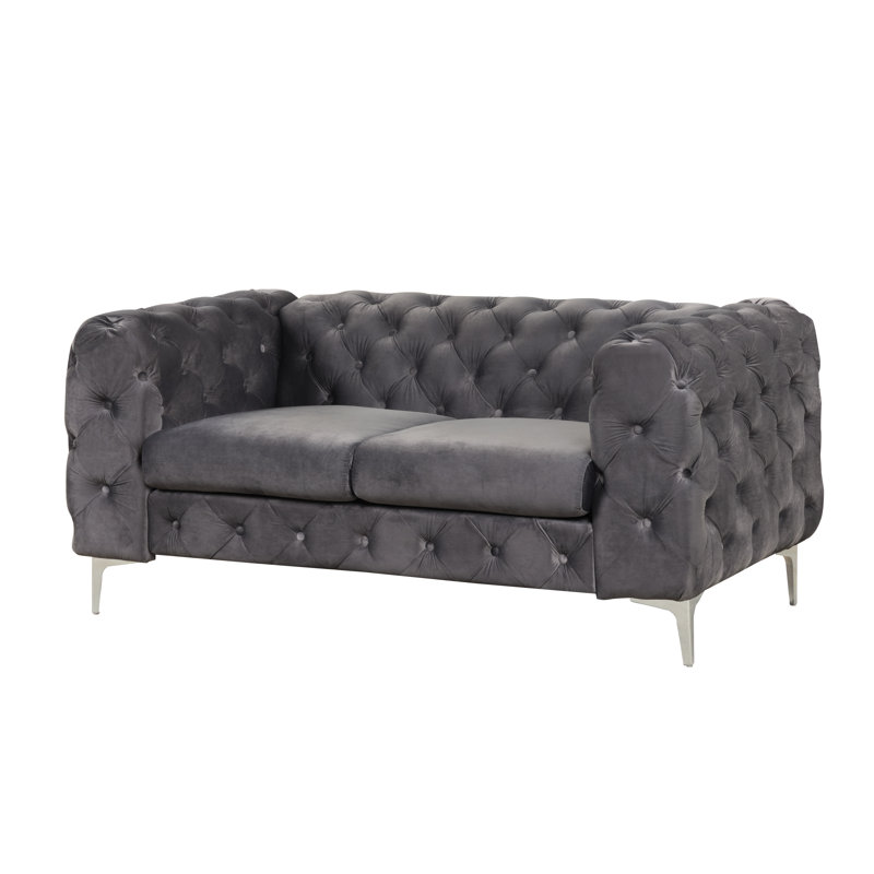 Godeus 63'' Velvet Loveseat, Gray Velvet