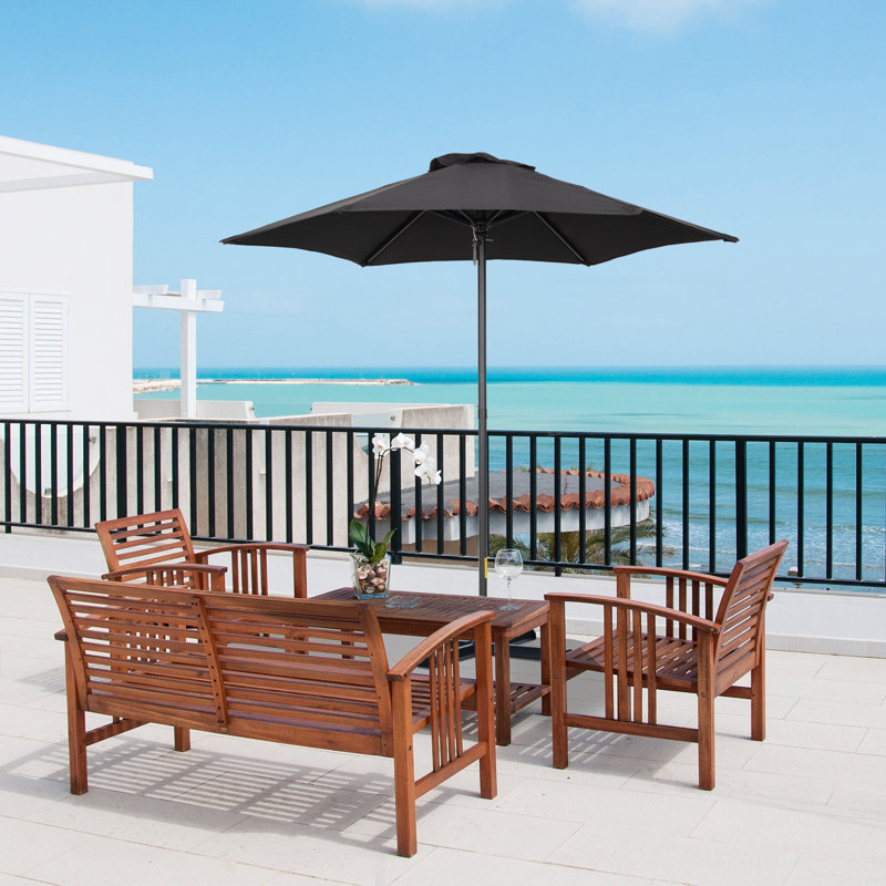 Parasol d'extérieur 6,6 pi avec parasol 6,6 pi, Noir, noir, noir, noir