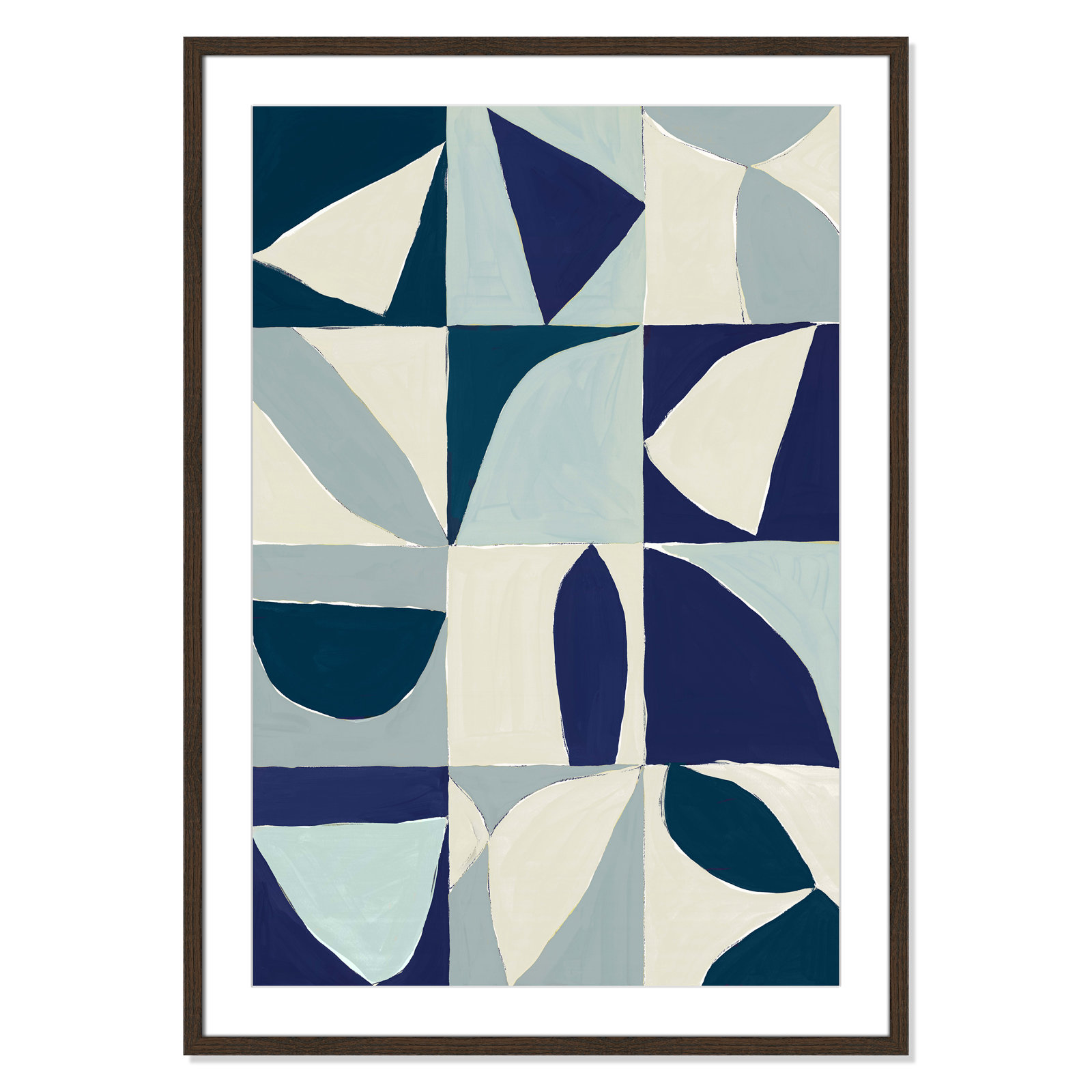 Hestia "Yellow Mayan I Blue Version" Print, 41.5" H x 29.5" W x 0.75" D, Walnut