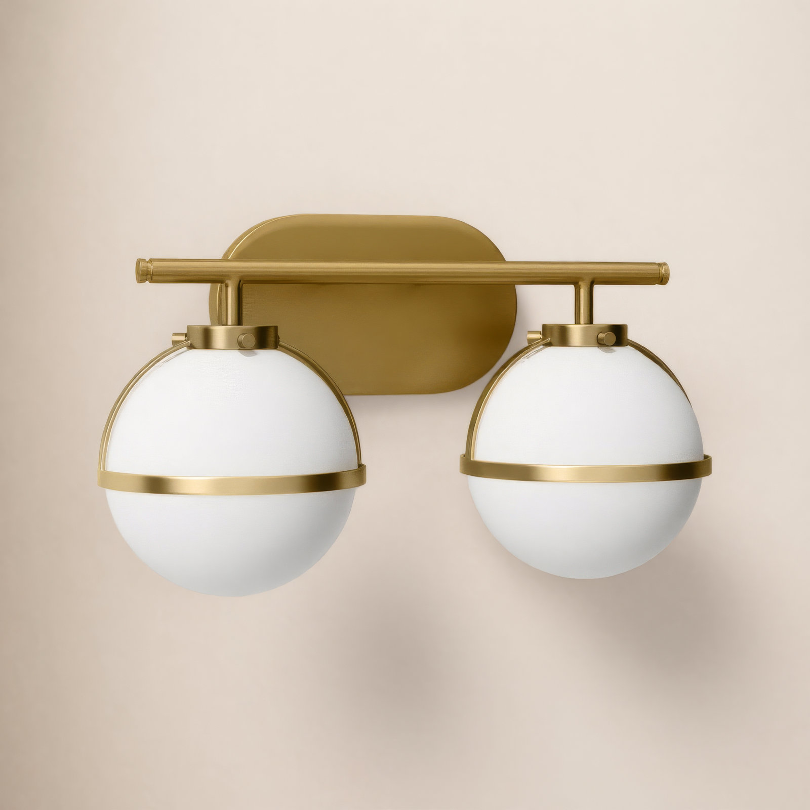 Adneta 2 Light Frosted Dimmable Vanity Light, Heritage Brass