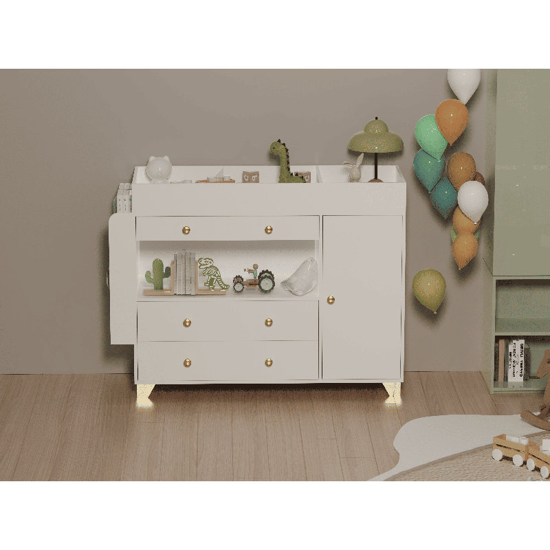Commode à langer avec plateau large, 3 tiroirs, commode blanche