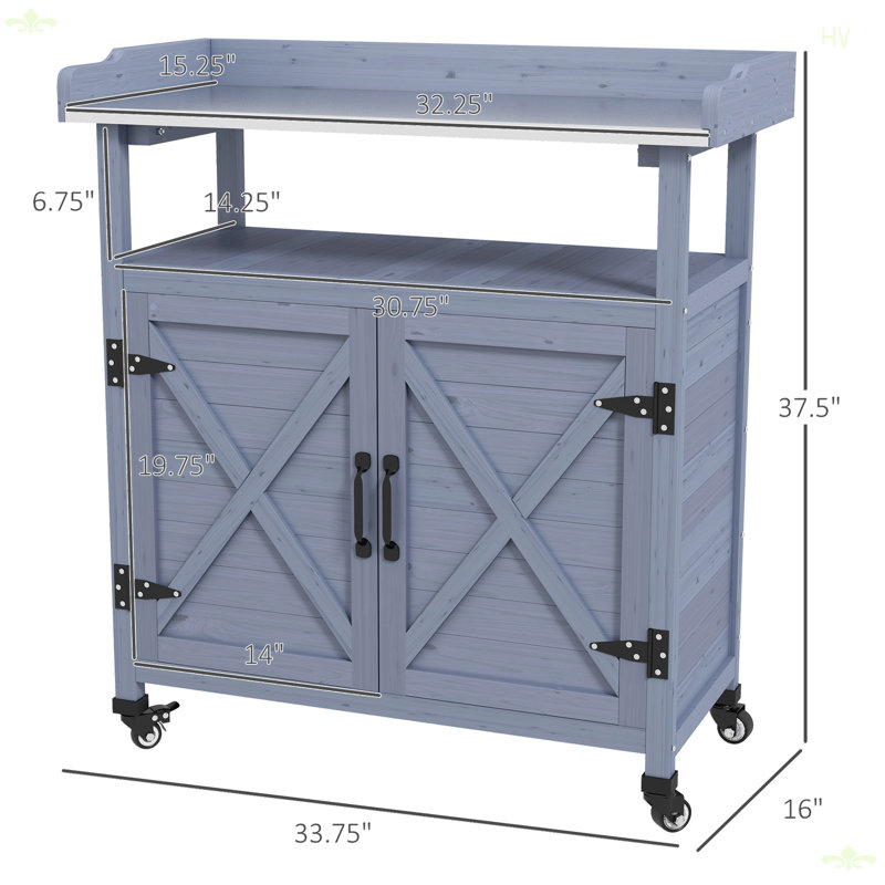 Banc de rempotage extérieur, table de rempotage en bois avec armoire de rangement