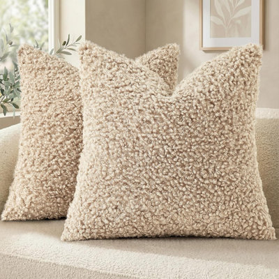 2 Pack 18x18 Inch Faux Fur Sherpa Pillow Covers Soft Neutral Oatmeal for Couch Bed