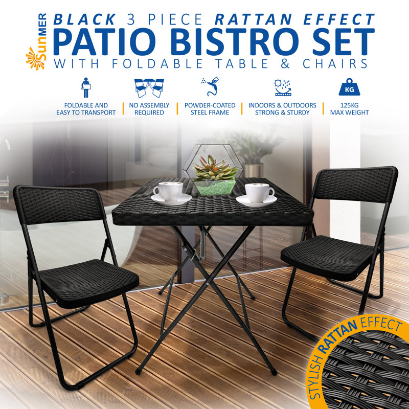 SUNMER Rattan 3-piece Bistro Set, Black