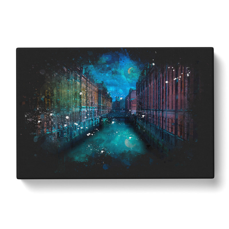 Canal Through Hamburg - Wrapped Canvas Painting, 40cm H x 60cm W x 3cm D