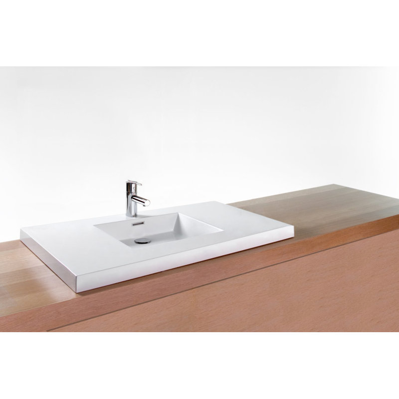 36" Cube Collection Single Bathroom Sink, White, White Matte