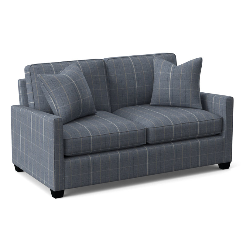 Nicklaus Upholstered 68'' Sleeper Sofa, Gel Memory Foam Mattress, Lapis Plaid; 0126-63, Black Finish