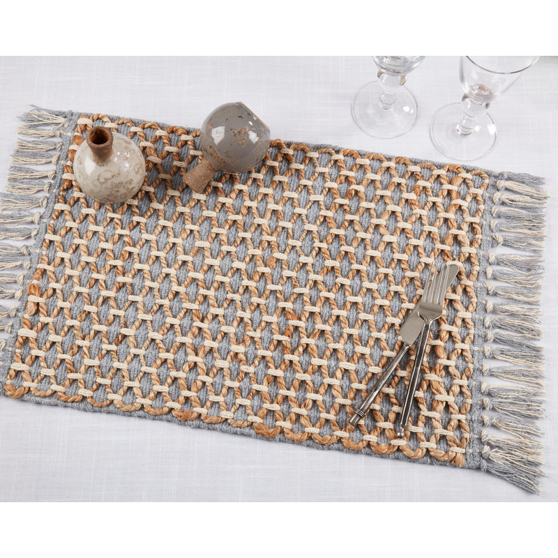 Gray and Natural Jute Cotton Woven Placemats, Set of 4