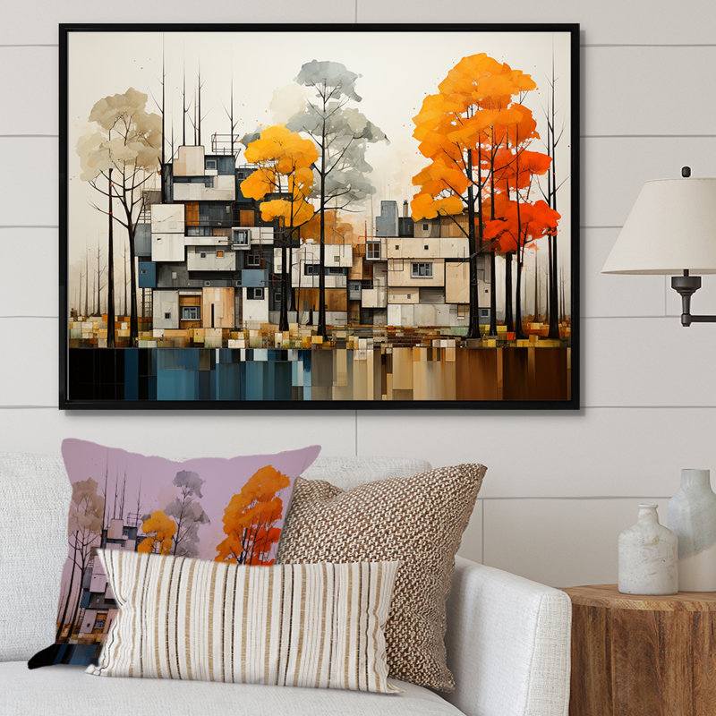 «De Stijl Style Cubic Cottage House», reproduction sur toile, H 12 po x l 20 po x P 1 po, Cadre flottant noir