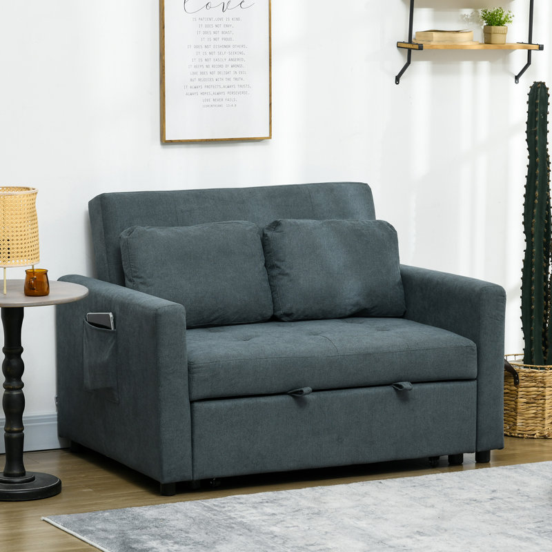 Nencho Square Arm 2 Seater Sofa Bed, Charcoal Grey