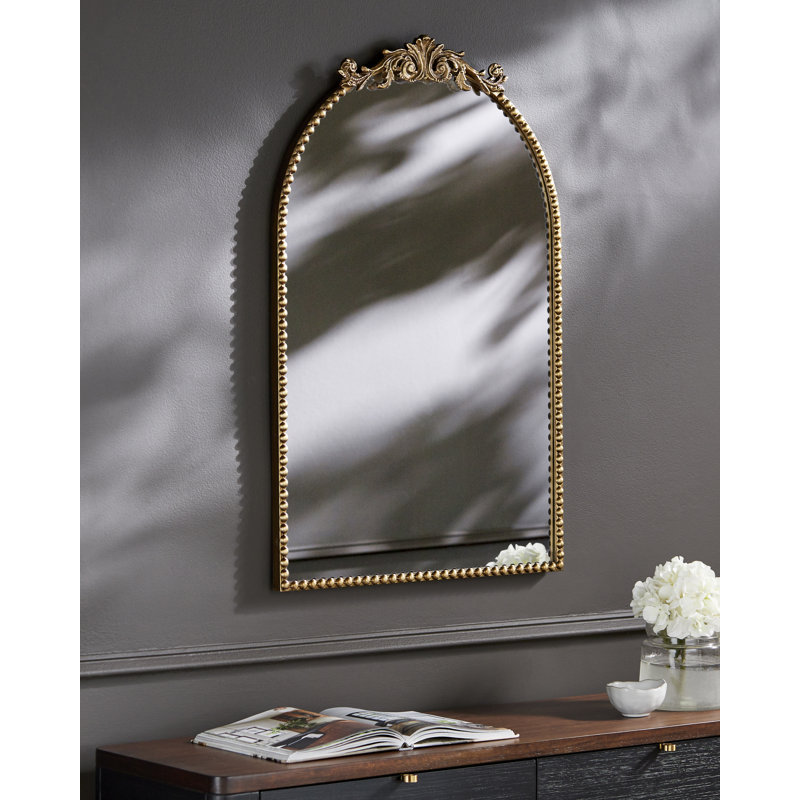 Anzlie Wrought Iron Arch Wall Mirror, 36" x 24", Gold