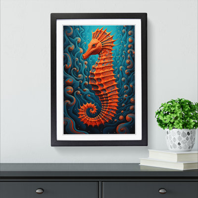 Seahorse Op - Single Picture Frame Print on Wood