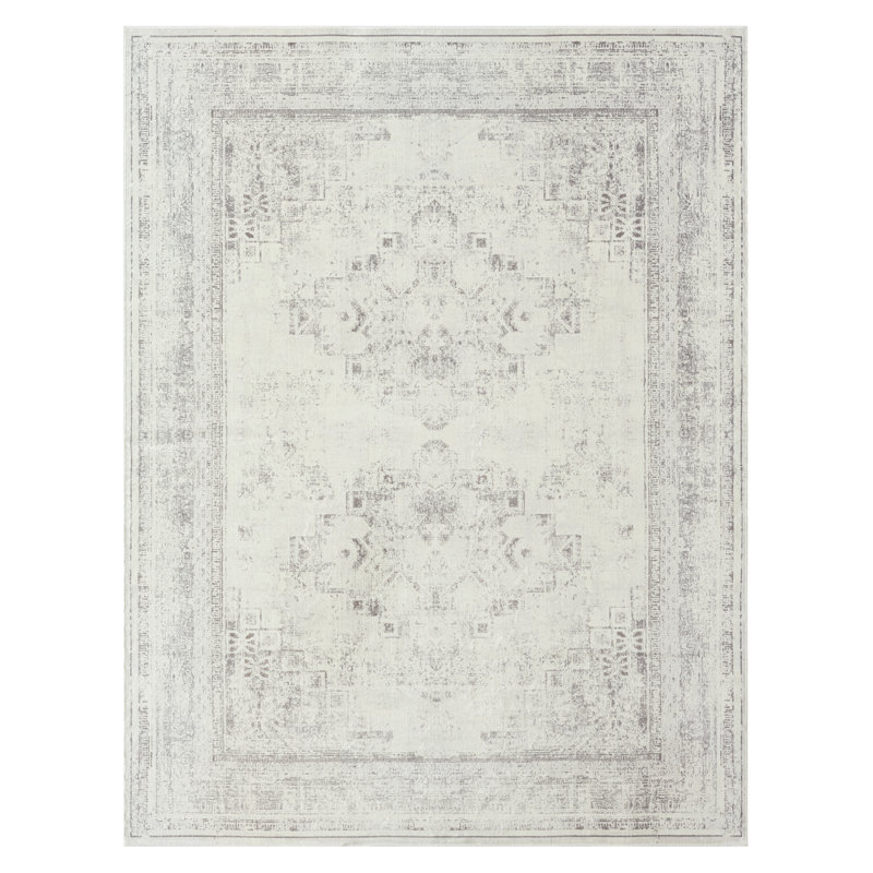 Jacub Performance Ornate Traditional Oriental Gray/Ivory Waterproof Rug, Rectangle 2'8" x 3'10"