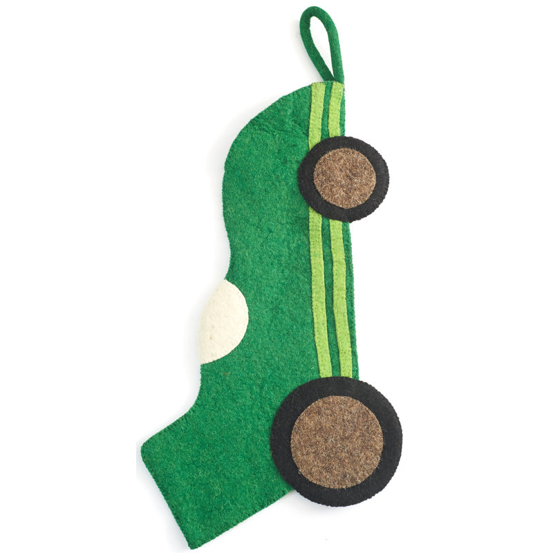 Hand-Felted Green Wool Race Car Christmas Stocking
