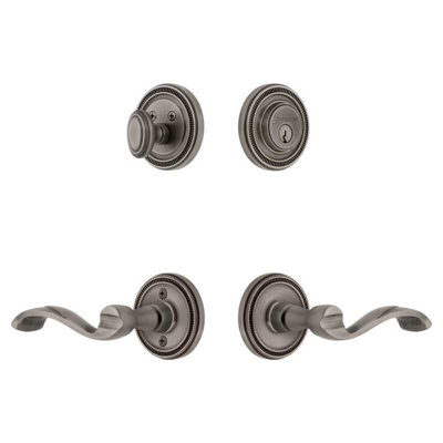 Grandeur Soleil Rosette Entry Set with Portofino Lever in Antique Pewter