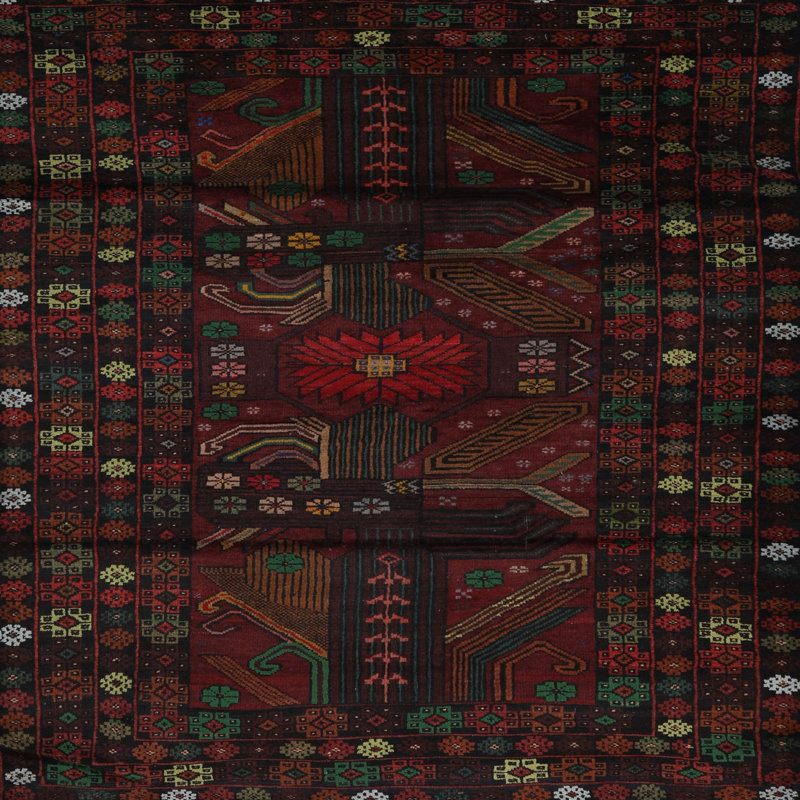Tapis oriental orange / vert, Carré 6 pi