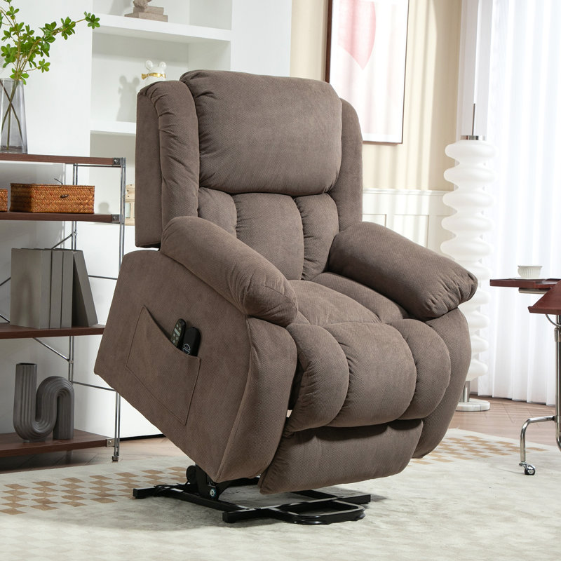 93cm Wide Velvet Lift Assist Standard Recliner, Light Brown