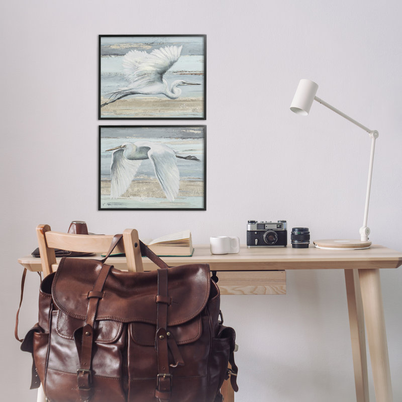«Soaring Egrets over Shore», ensemble de 2 estampes giclées par Patricia Pinto, H 11 po x l 14 po