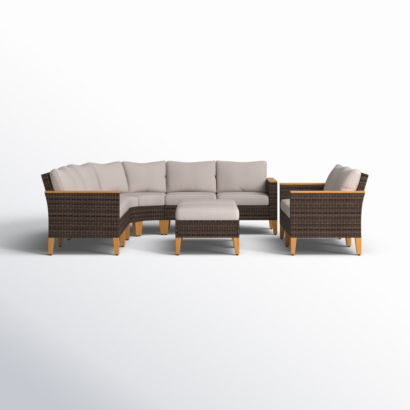 Salem 9 Piece Wicker Outdoor Patio Conversation Furniture Sectional Set with Cushions, Beige