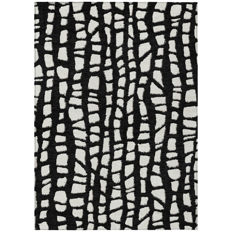 Tapis intérieur lavable abstrait ivoire 5 pi x 8 pi