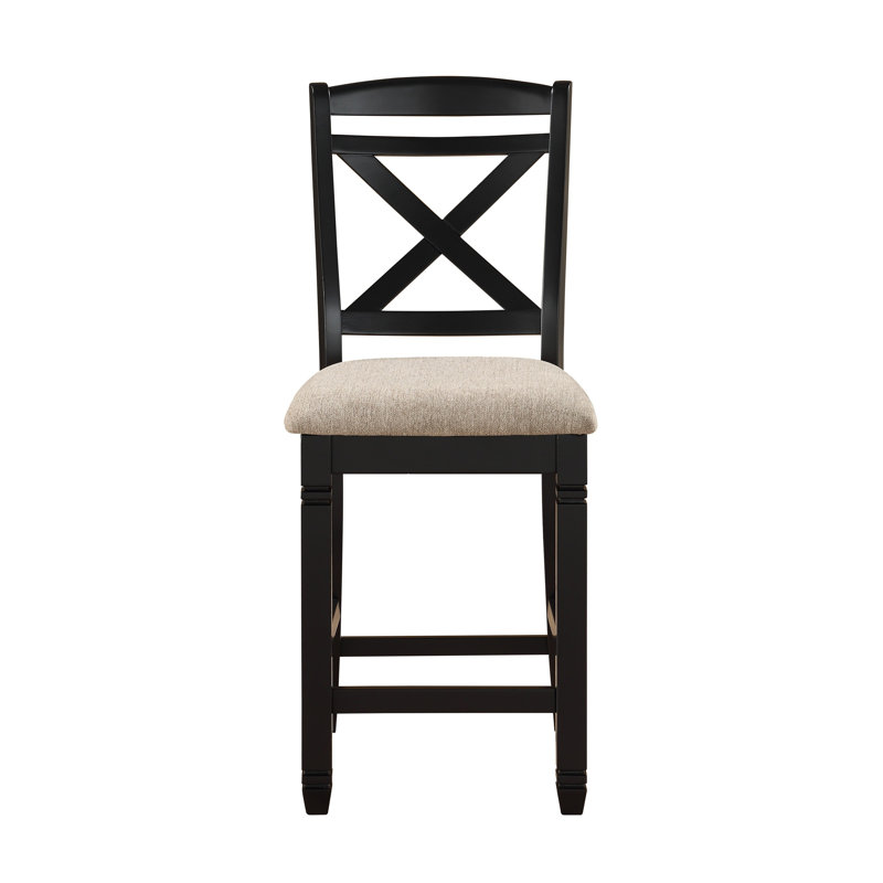 Fabric Upholstered Wooden Counter Height Chairs with X Design Backrest, Brown
