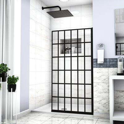Porte de douche 34 po x 72 po en noir mat - entrée ouverte, panneau simple, salle de bain Produser 2, Allure