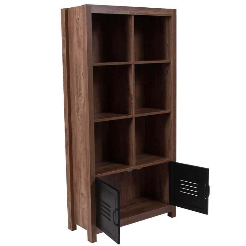 6 Cube Storage Organizer Bookcase with Metal Cabinet Doors