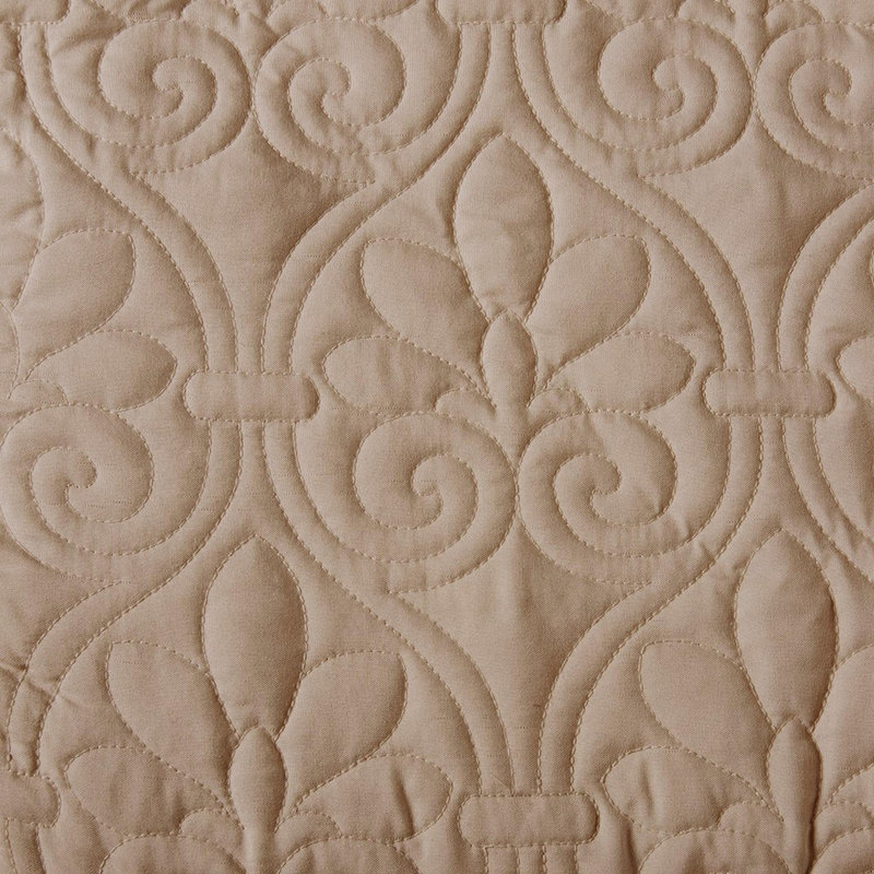 Ensemble de 3 couvre-lits matelassés plissés en coin Split, Couvre-lit grand et 2 taies décoratives, Kaki