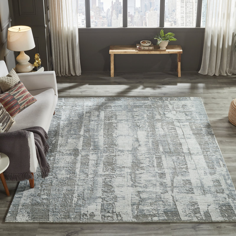 Atelier Urban Fresco Steel Blue Wool Hand Loomed Area Rug, Rectangle 9'6" x 13'