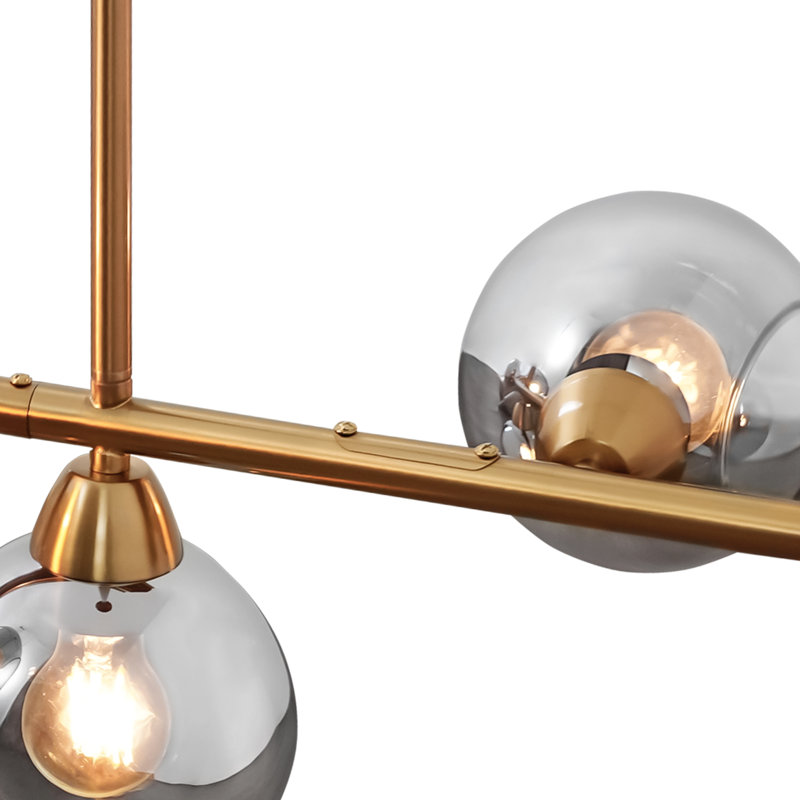 Lustre en verre à 5 lumières à intensité variable avec éclairage linéaire moderne pour îlot de cuisine, Grey