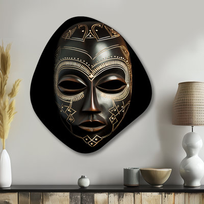 Ethnique traditionnel africain, masque IV - Tribal africain, art mural en métal de forme unique, impression asymétrique en métal noir