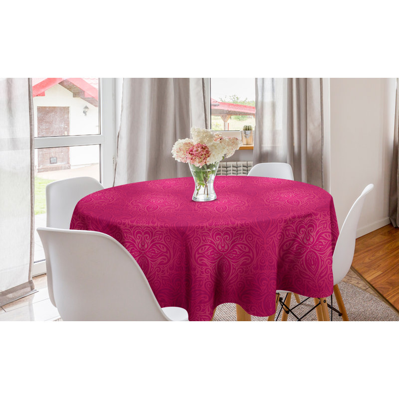 Ambesonne Victorian Round Tablecloth, Vibrant Monochrome Illustration Of Antique Floral Swirling Motif Pattern, Circle Table Cloth Cover For Dining Room Kitchen Decoration, 60", Magenta Hot Pink