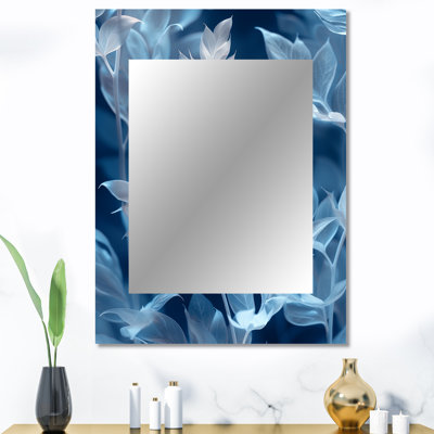 Fougères blanches bleues, photos d'hiver - miroir décoratif fougères, miroir mural blanc, impression d'art en métal
