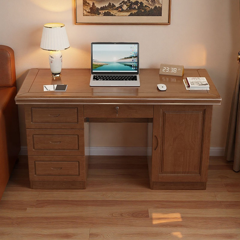 Bureau en bois d'hévéa massif importé, H 29,9 po x l 55,1 po x P 27,6 po