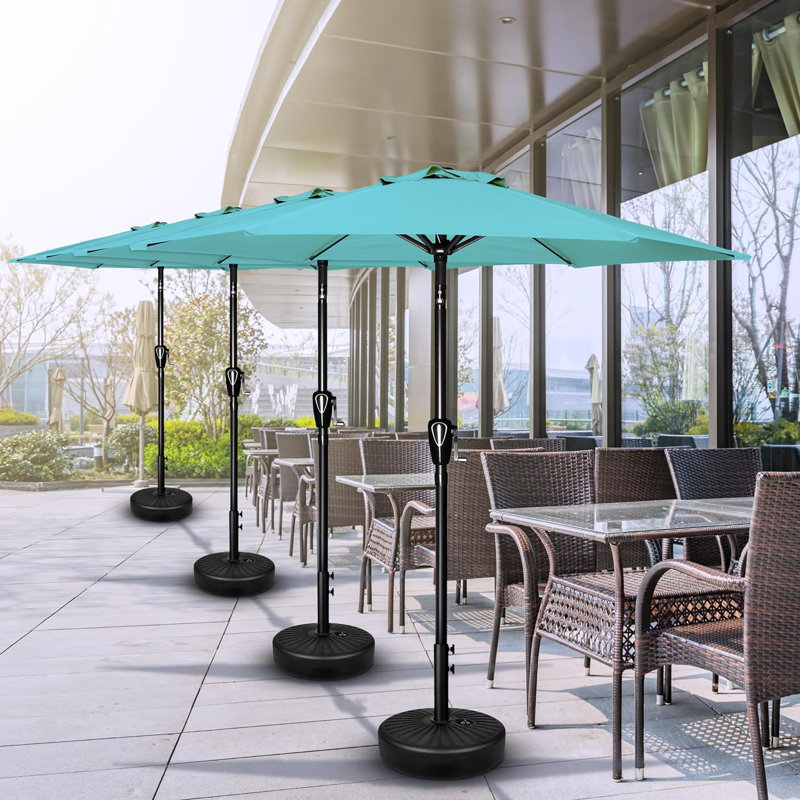 Parasol de marché à manivelle Shavonn, H 86,4 po x l 90 po x P 90 po, Tissu bleu