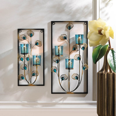 PEACOCK TWO CANDLE WALL SCONCE