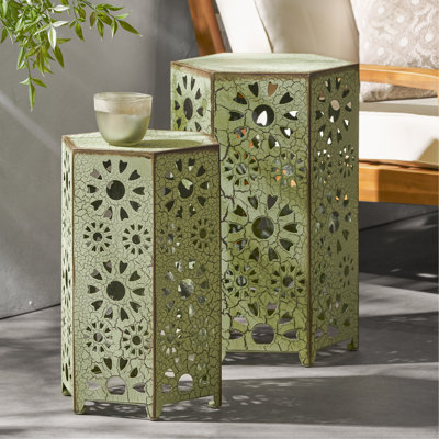 2 Piece Outdoor Side Table Collection - Iron Material, , Crackle , Various Sizes For Patio And Home Exquisite Made, Design, Color, Sizes, Ideal Decor