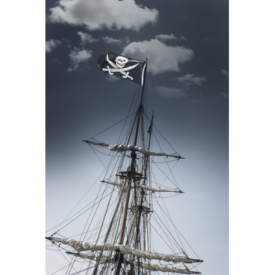 Pirate Ship with Jolly Roger Flag 1 Piece Wrapped Canvas Wall Art