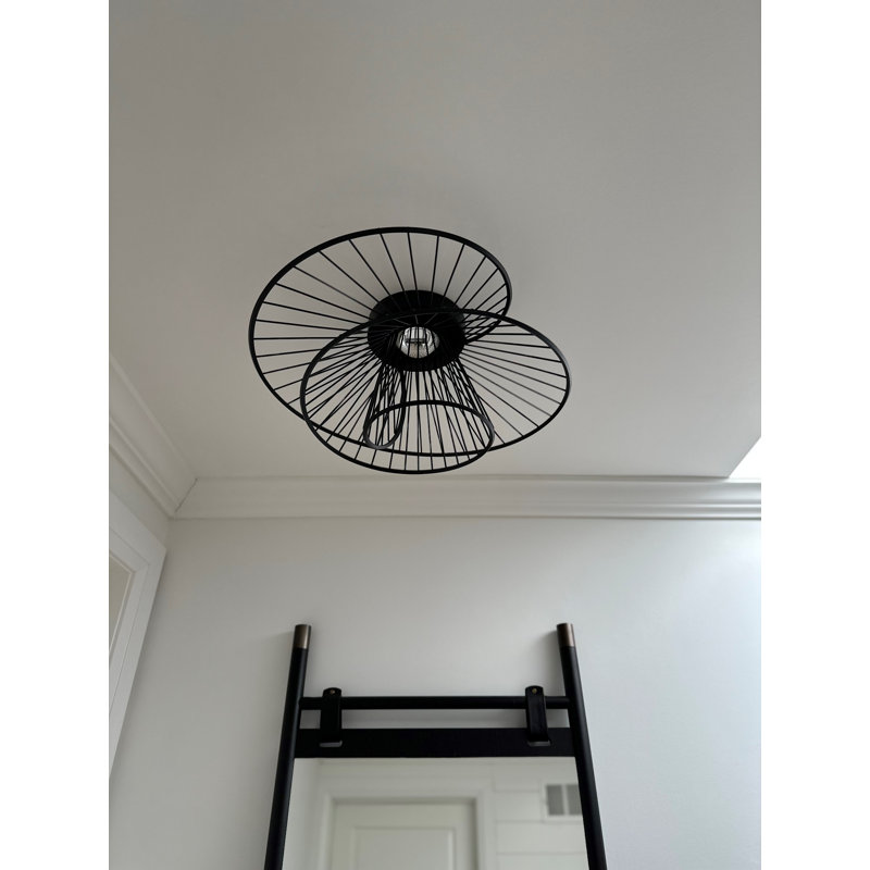 Black Geometric LED Flushmount with Clear Glass Globe