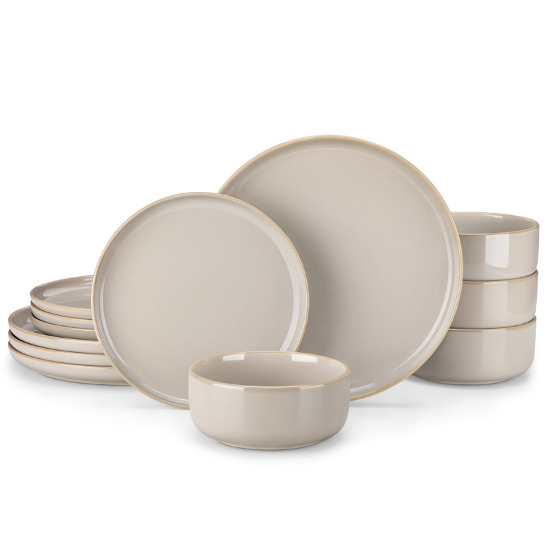 Stoneware Dinnerware Set 12 Piece - Service for 4, Grey