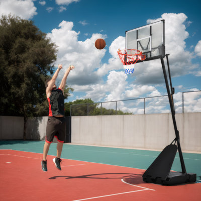 Harmony Edge Adjustable Height Portable 43.31 W Rust Resistant Portable Full-Size Basketball Hoop with Breakaway Rim