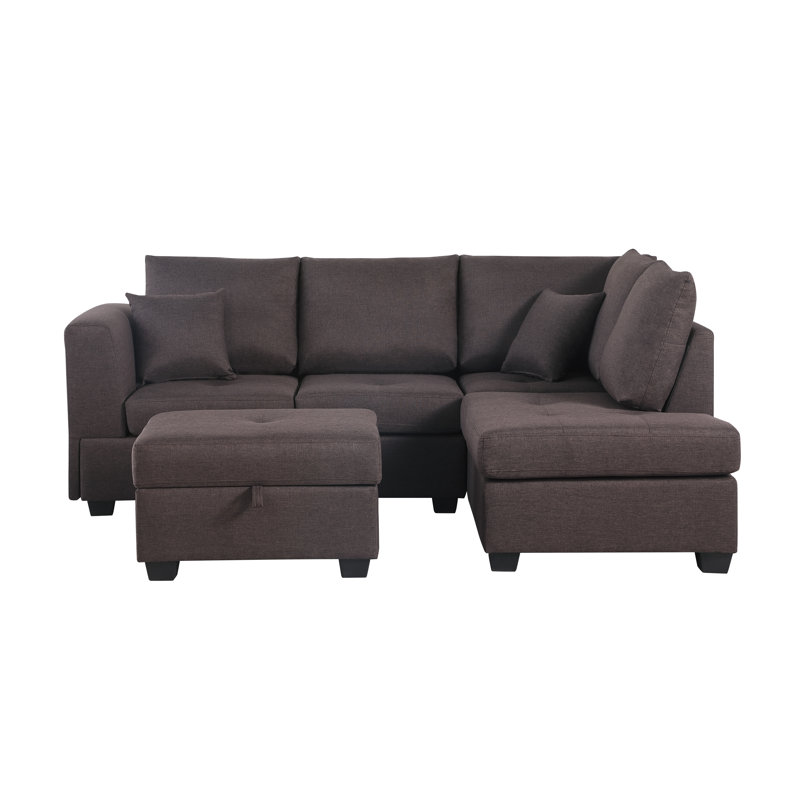 Canapé et méridienne réversible en microfibre / microsuède avec repose-pieds Emyli, Microfibres brunes