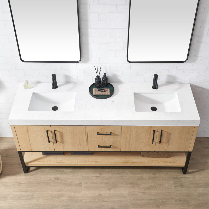 Meuble-lavabo double Cataleya, 72", Noir mat / Ok