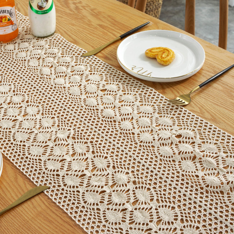 Farmhouse Rustic Cotton Table Runner With Tassel, 78" L x 12" D