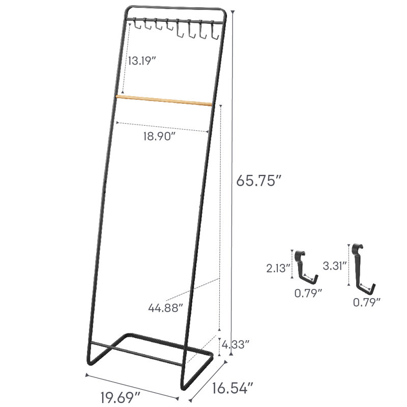 White and Natural Wood 8-Hook Freestanding Coat Rack