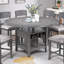 Table de comptoir ronde / carrée transformable avec rangement intelligent et plateau tournant - finition chêne gris