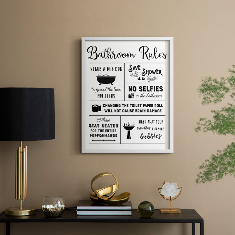 Scrub a Dub Dub Rules, reproduction encadrée - bois massif, H 15 po x l 12 po, Blanc